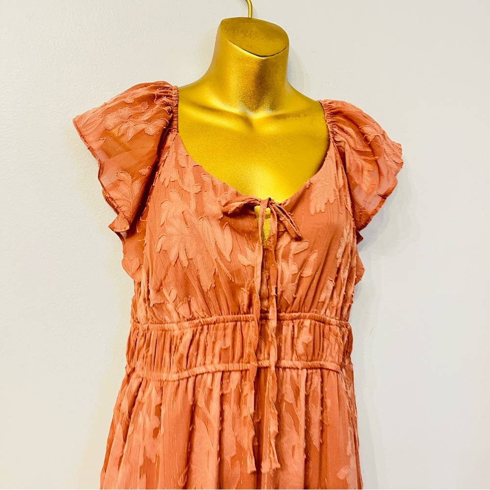 Joie Terracotta Floral Midi Dress – Flutter Sleeve – Romantic Summer - Picture 5 of 6